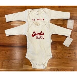 Tenth & Pine Lot of 2 Long Sleeve Christmas One Piece Size 0-3M Baby Beige